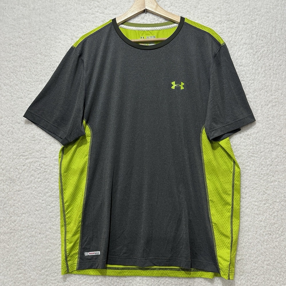 Under Armour Heat Gear Gray & Neon Green Fitted Shirt Men's Size 2XL